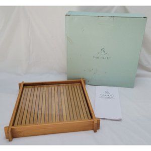 PartyLite Bamboo Wooden Tray Holder with Mint Green Box